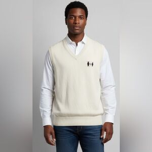 LYLE & SCOTT Vintage Cream Argyle V-Neck Cotton Sweater Vest NWT Men’s L